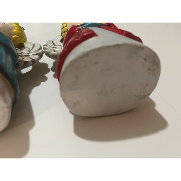 2 Homco  Angel Candleholders Red & Blue Dresses, Gold Crowns with Jewels 60-70's - Picture 7 of 11